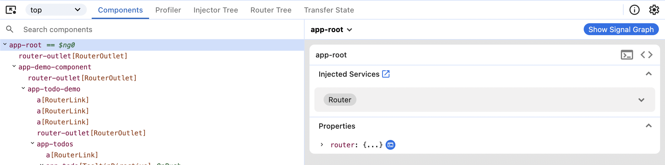 Скриншот верхней части Angular DevTools с двумя вкладками в левом верхнем углу: «Components» и «Profiler».