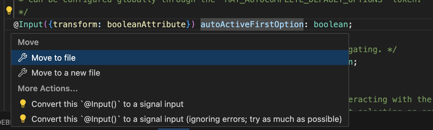 Скриншот расширения VSCode и клик по полю
`@Input`